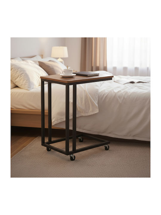 Rechteckiger Beistelltisch Holz mit Rädern Schwarz M50xB35xH60cm Zola