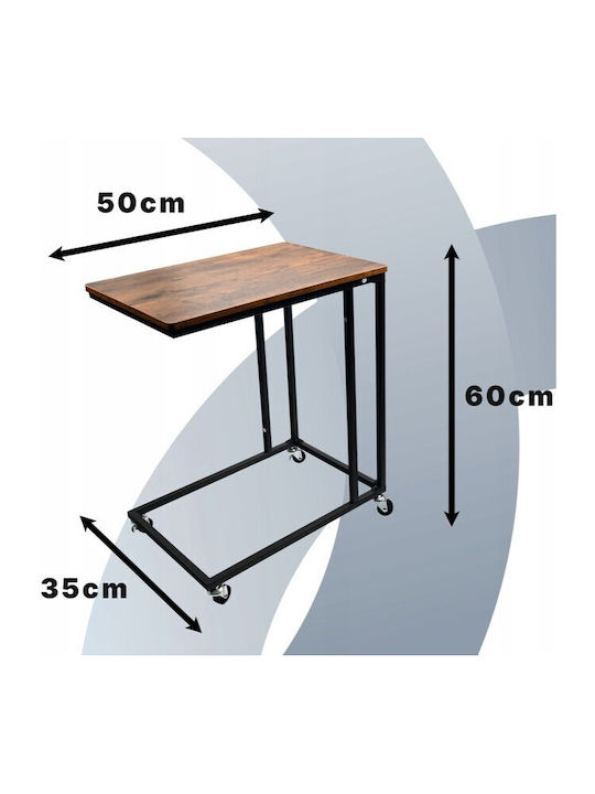 Rechteckiger Beistelltisch Holz mit Rädern Schwarz M50xB35xH60cm Zola