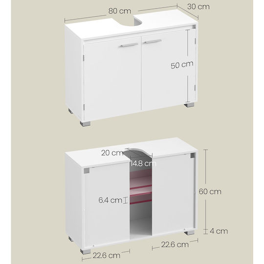 Vasagle Πάγκος με Νιπτήρα Μ80xΒ30xΥ60cm Λευκός