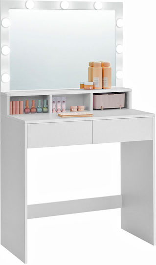 Bedroom Dressing Table Wooden White with Mirror 80x40x140cm