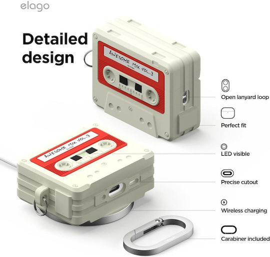 Elago Cassette Tape Hang Silicone Case with Hook in White Color for Apple AirPods Pro 3