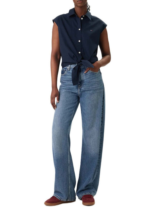 Sleeveless Women's Denim Shirt Dark Blue
