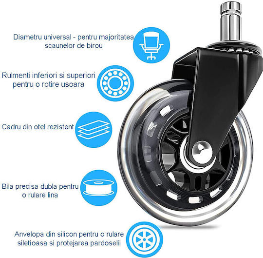 Roată pentru Scaun de Birou din Cauciuc 5 Bucăți 1.1x2.2cm Neagră