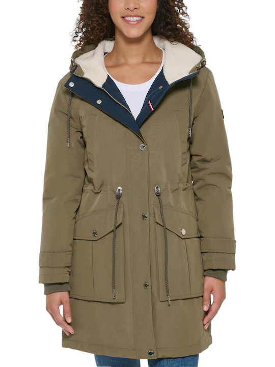 Kurz Damen Puffer Jacke für Winter Khaki