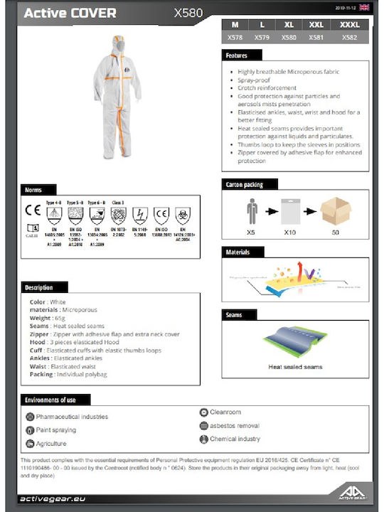 Active Gear Chemikalienschutzanzug Cover Typ.4 5 6