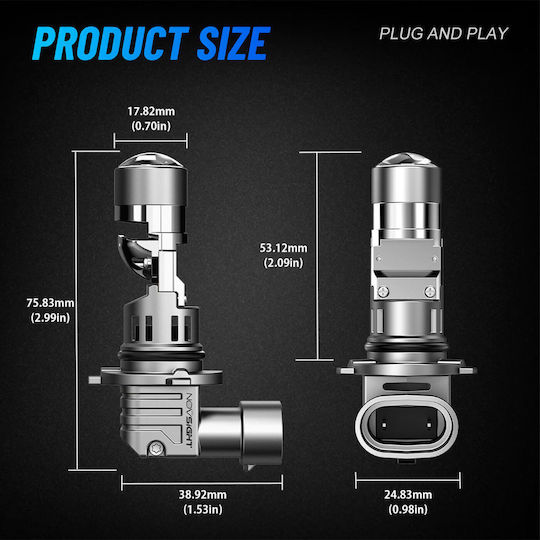NovSight Car and Motorcycle Lamp HB4-9006 Canbus LED 6500K Cold White 12V 60W