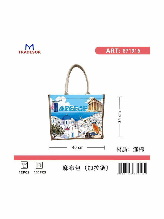 Touristische Einkaufstasche Leinen Reißverschluss Greece 40*34*19cm 871916