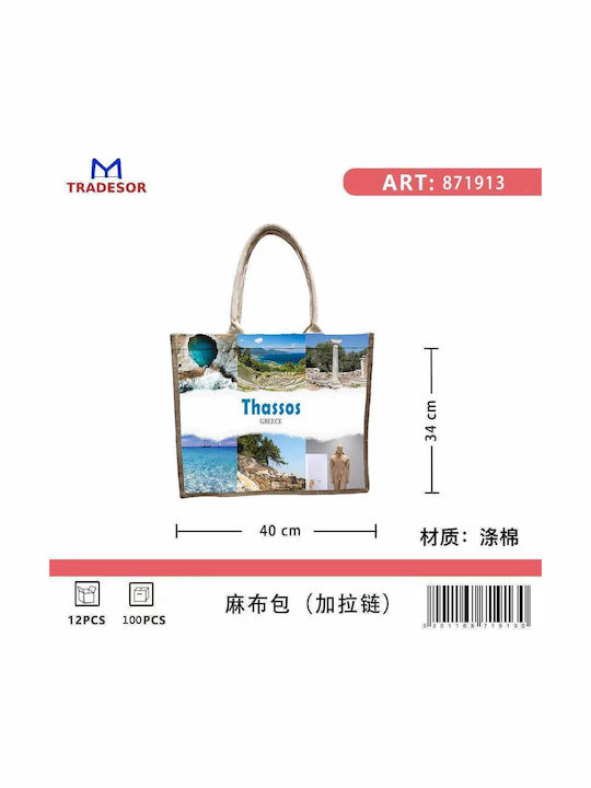 Reise Einkaufstasche Leinen Reißverschluss Thassos 40*34*19cm 871913