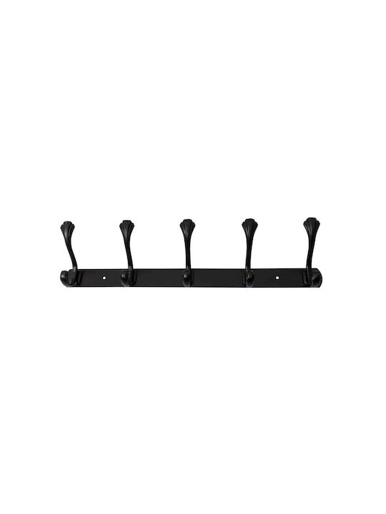 Agățătoare De Perete Metalică Cu 5 Compartimente Neagră 44.5x10cm