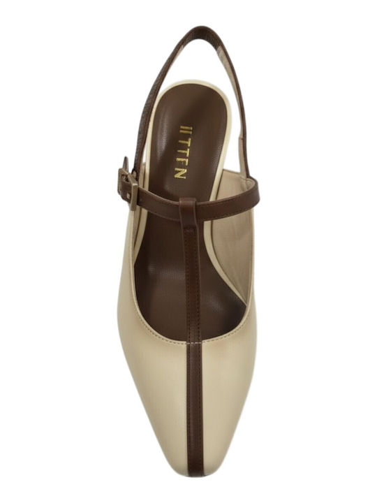 Leather Heels with Chunky Mid Heel Brown