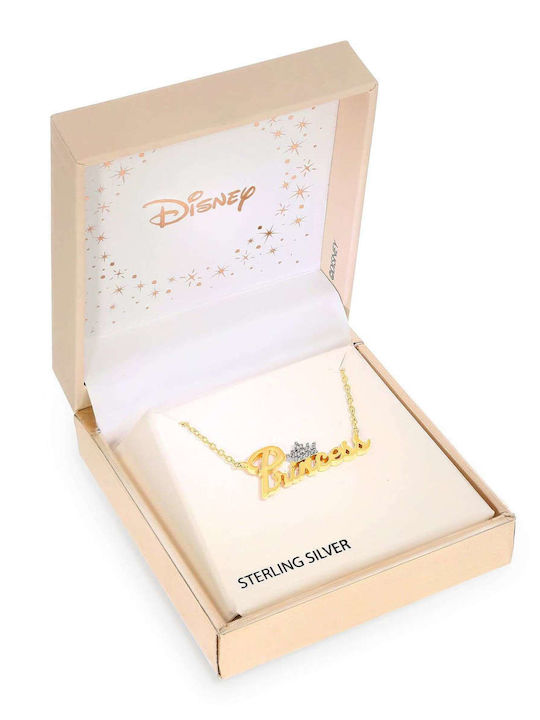 Disney Necklace With Tiara Design In Gold Plated Silver With Zircon NS00038QZWL-157CS