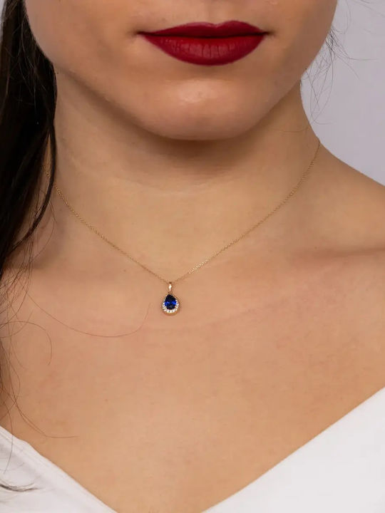 Colier Rosetă Din Aur Galben 14 Carate Cu Zircon Albastru