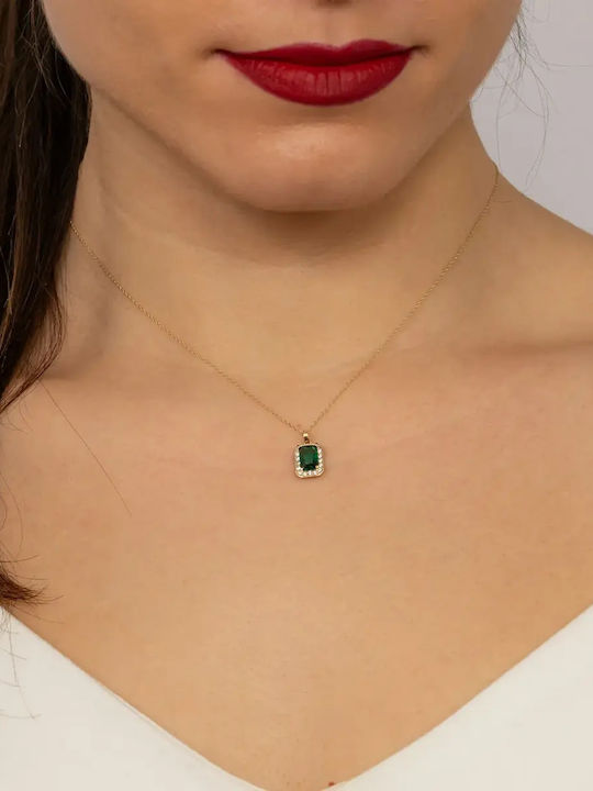 Colier Rosetă Din Aur 14 Carate Cu Zircon Verde
