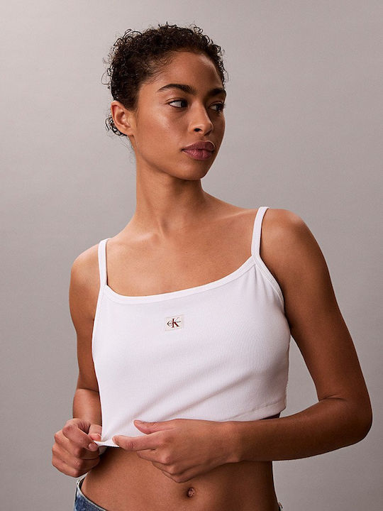 Γυναικείο Crop Top Βαμβακερό με Τιράντες Άσπρο