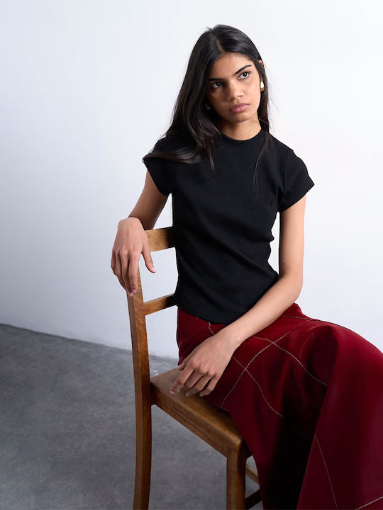 Women's Cotton Short Sleeve Black Blouse