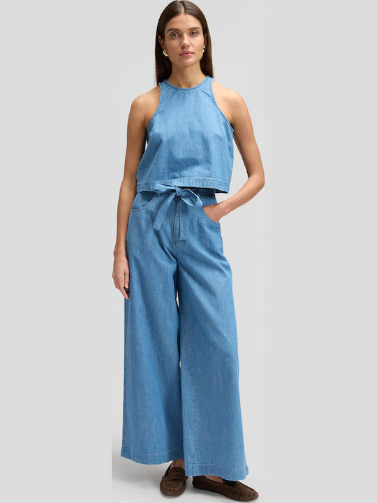 Damen Crop Top Baumwolliges Ärmelloses Blau