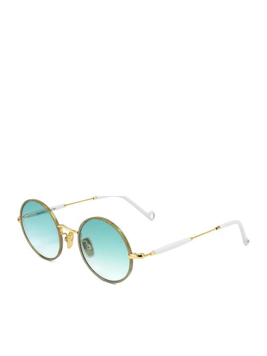 Eyepetizer Quatre Unisex Sunglasses with Gold Frame and Green Lens