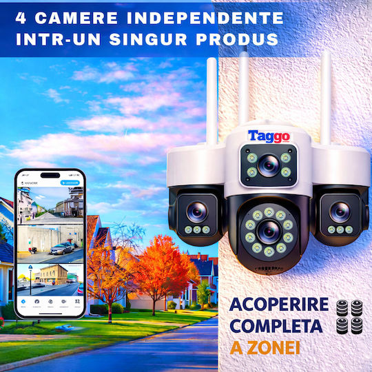 Taggo Lentile IP Quad Cameră De Supraveghere Wi-Fi Rezistentă La Apă Cu Difuzor