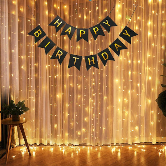 Banner Happy Birthday 100x200 Cm Dimensiune Steag 11.5x16.5 Cm Role De Ață Inclusă Negru