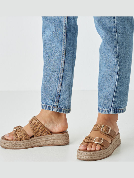 Leather Women's Flat Sandals Brown