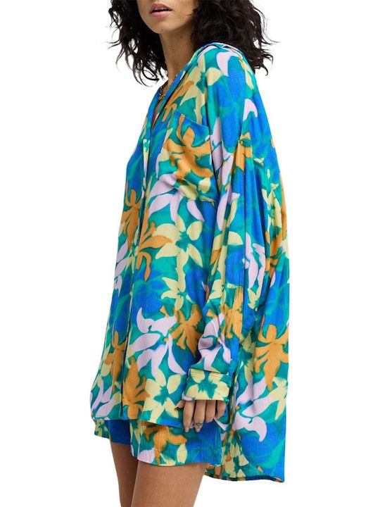 Summer Mini Shirt Dress Agua Flores