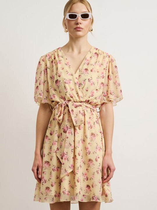 Sommer Mini Wickel Kleid Gelbe