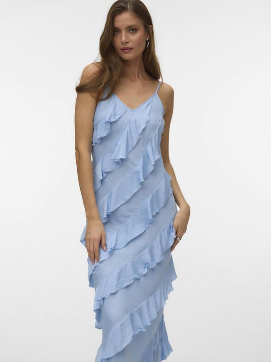 Summer Maxi Evening Dress with Ruffles Light Blue
