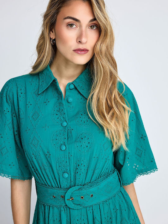 Summer Midi Shirt Dress Green