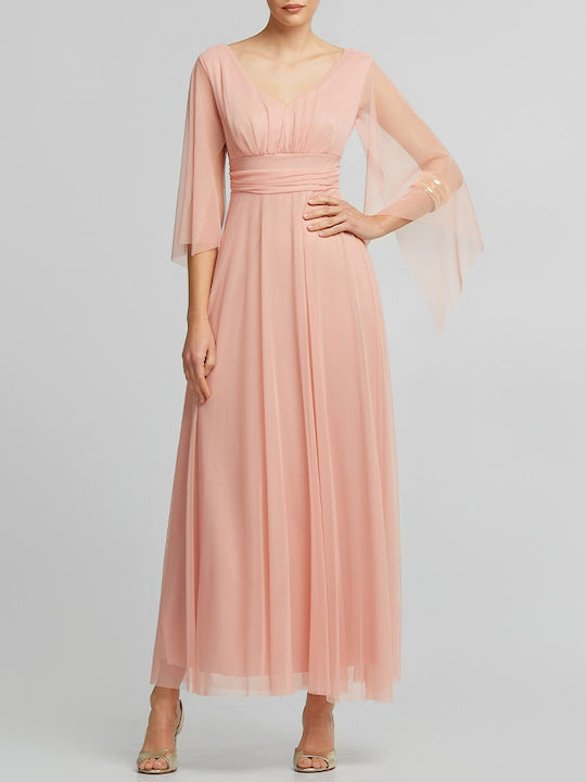 Maxi Dress for Wedding Christening with Tulle Salmon