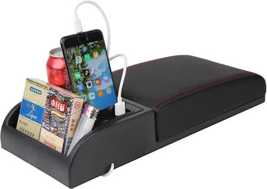 Additional Car Armrest Cup Holder & Storage Space & 2 USB Ports Black Universal
