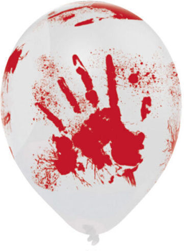 Set of 6 Balloons Latex Multicolored Bloody Hand 26cm
