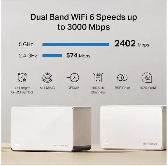 Mercusys Halo H85X WiFi Mesh Network Access Point Wi‑Fi 6 Dual Band (2.4 & 5GHz) in Triple KIt