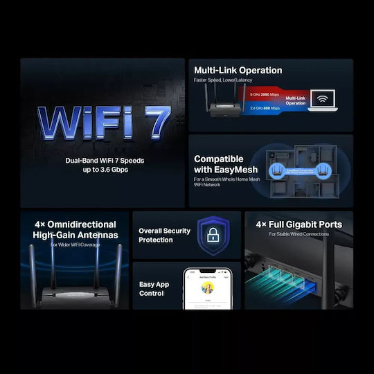 Mercusys MR25BE Ασύρματο Router Wi‑Fi 7 με 3 Θύρες Gigabit