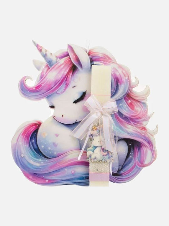 Osterkerze Weiß Wohnungsform Einhorn & Glitter Details 23cm
