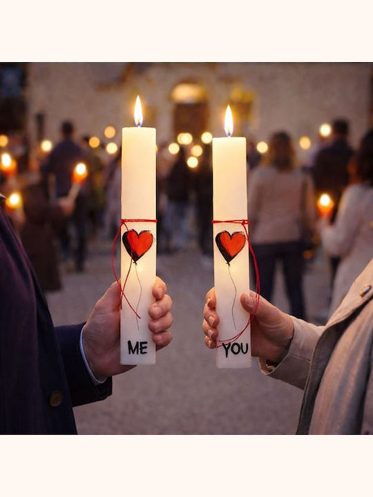 Set Easter Candles for Couples "me & You" Hearts – 2 Pieces Wooden Board