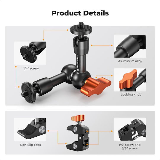 K&f Concept Dual Ball Heads Magic Arm Articulating Mini Magic Arm 1/4"-20 Screw 360° Kf31.137