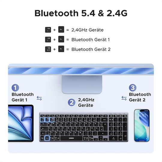 Ugreen K552 Ασύρματο Bluetooth Πληκτρολόγιο Αγγλικό US