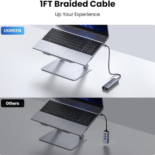 Ugreen USB 2.0 5 Port Hub with USB-C / Ethernet Connection Gray