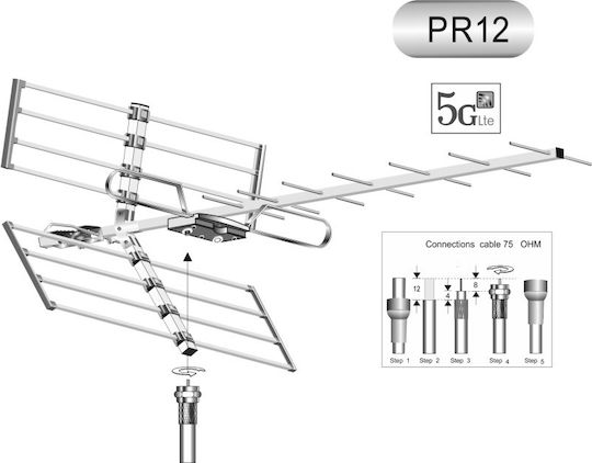 Findersat PR12 Εξωτερική Κεραία Τηλεόρασης (δεν Απαιτεί Τροφοδοσία) Κίτρινη
