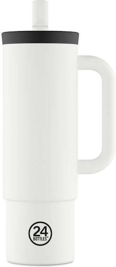 24Bottles Glass Thermos Bottle BPA Free 800ml Ice White with Straw