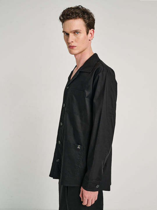 Long Sleeve Overshirt in Regular Fit Black