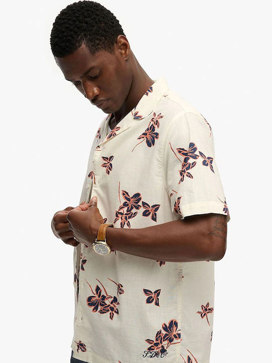 Ovin Kurzärmeliges Herrenhemd Lotus Flower Off-White