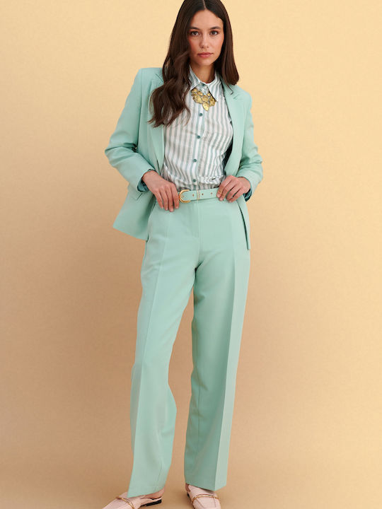 Women's Fabric Trousers in Straight Leg Green