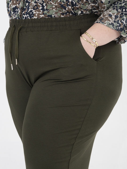 Damen Stoffhose mit Gummiband in Gerader Beinstil Khaki