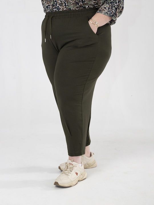 Damen Stoffhose mit Gummiband in Gerader Beinstil Khaki