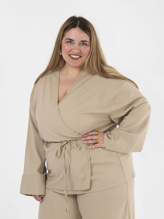 Damen Beige Set mit Hosen für Damen mit Gummiband