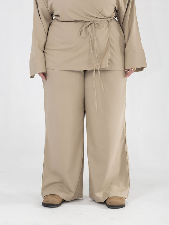 Damen Beige Set mit Hosen für Damen mit Gummiband