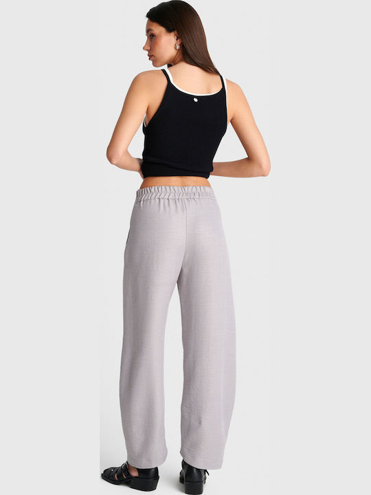 Women's Fabric Trousers with Rubber Band Gray