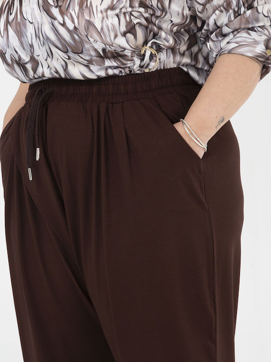 Damen Stoffhose mit Gummiband in Gerader Beinstil Braun