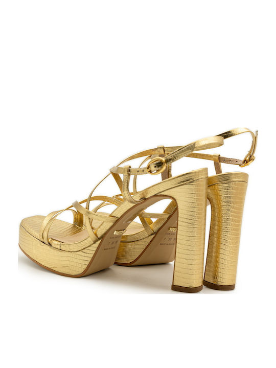 Leder Damen Sandalen Gold